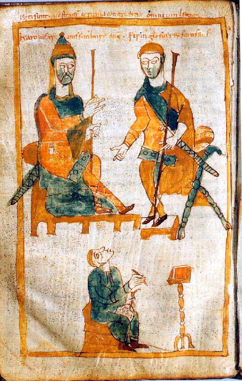 Carlo Magno e Pipino d'Italia. Miniatura da un manoscritto, del 991.jpg